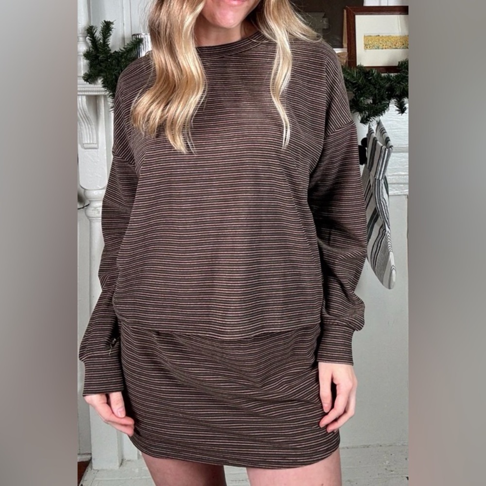 Striped Brown Long Sleeve Top and Skort set